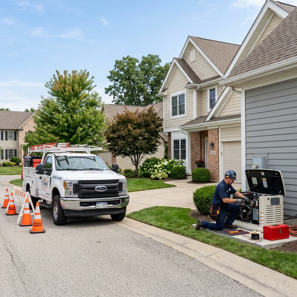4BEYOND technician repairing standby generator outside a home
